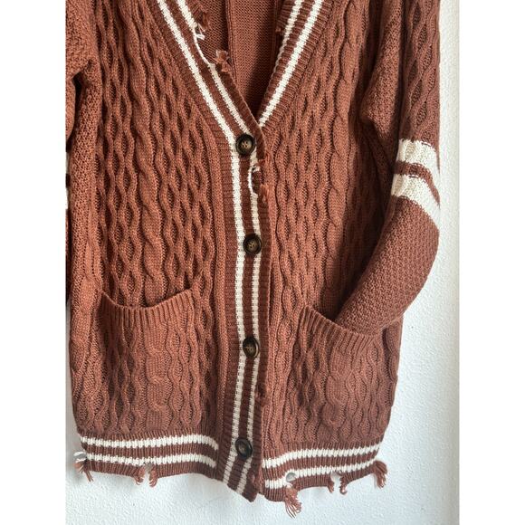 Gilded Intent Distressed Cable Knit Cardigan – Women’s Medium – Like New - Picture 3 of 7